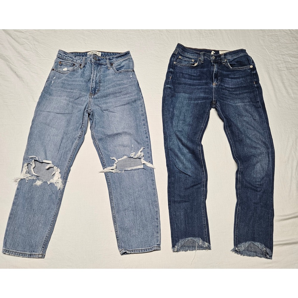 Abercrombie & Rag Bone Jeans Bundle Womens 26 Blue Distressed Mom Skinny Ankle